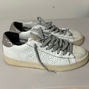 P448 White and Silver Athletic Shoes Ladies Size 39
